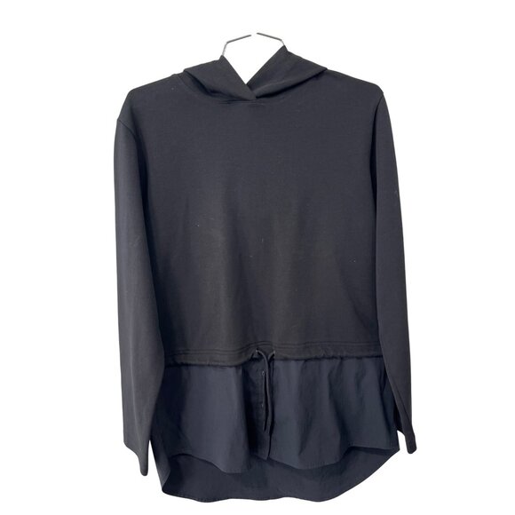 Athleta Gallery Hoodie Top Size Small Black Peplum Layered Look Sweatshirt - Picture 2 of 8